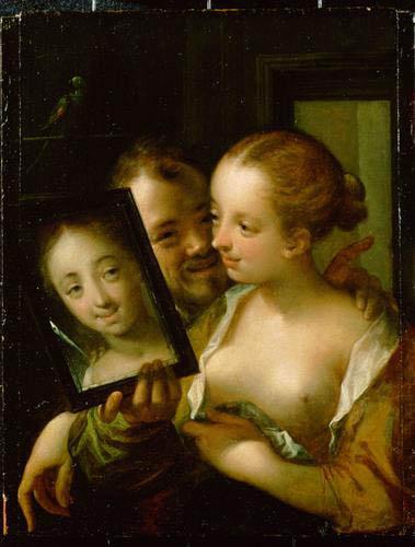 Hans von Aachen Scherzendes Paar mit einem Spiegel oil painting picture